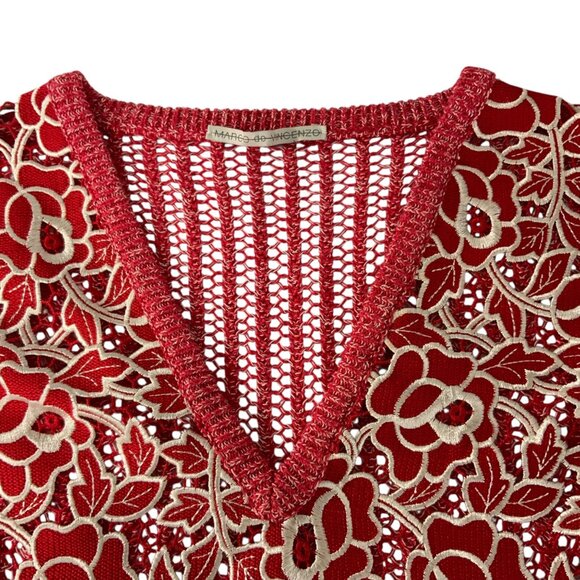 Marco De Vincenzo Sweater Tank Vest 40 US/4 Red Crochet Lace Sleeveless V-Neck - Picture 4 of 13